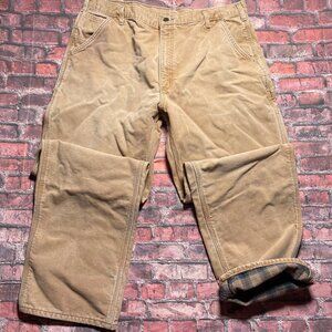 Carhartt Flannel Lined Canvas Pants Mens 40x34 Brown Carpenter Workwear B111 BRN
